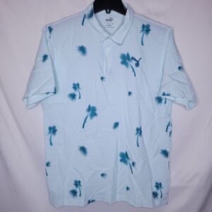 Puma Hawaiian Polo Shirt Mens Large Striped Blue, White